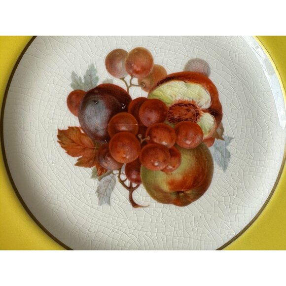 Fondeville Ambassador Ware Orchard Fruit  Plates Yellow Gold Trim England Two 9" - Picture 12 of 16
